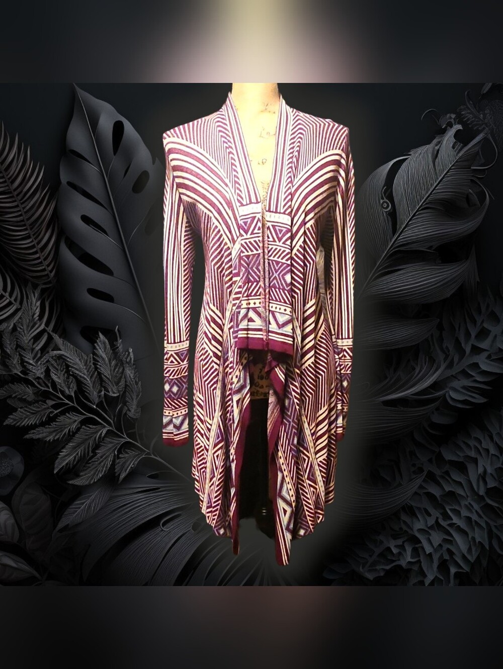 Umgee Open-Front Geometric Drape Cardigan